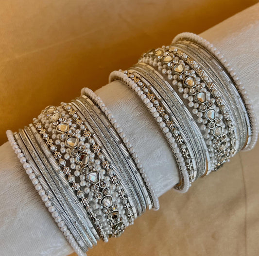 Bangle Roll Build Your Bangle Set - Silver Faux Kundan Pearl Collection/Indian/ Pakistani/Jewelley/ Fashion Bracelet/Bangle roll