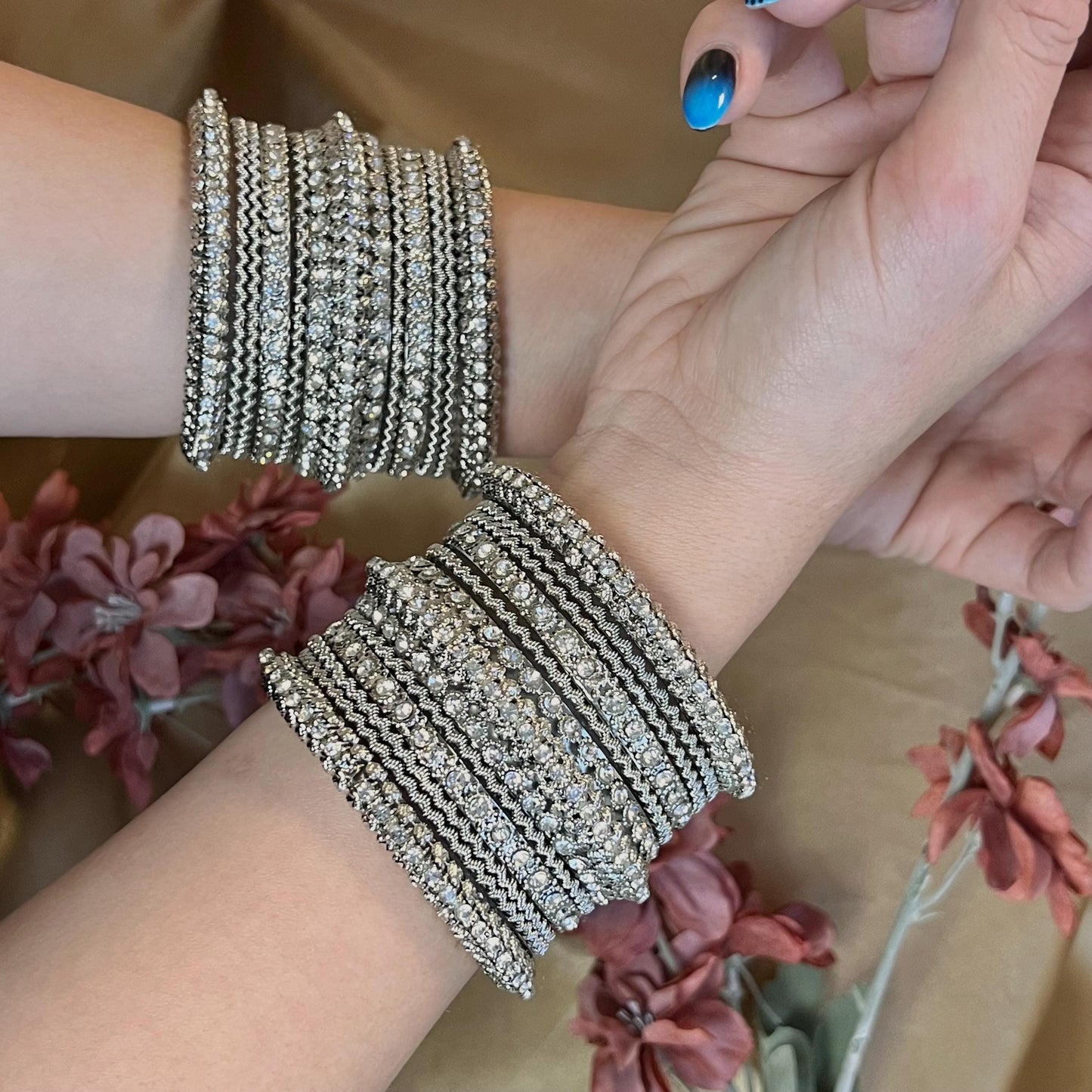 Crystal Silver Small Bangle Set/Indian/ Pakistani/Jewelley/ Fashion Bracelet