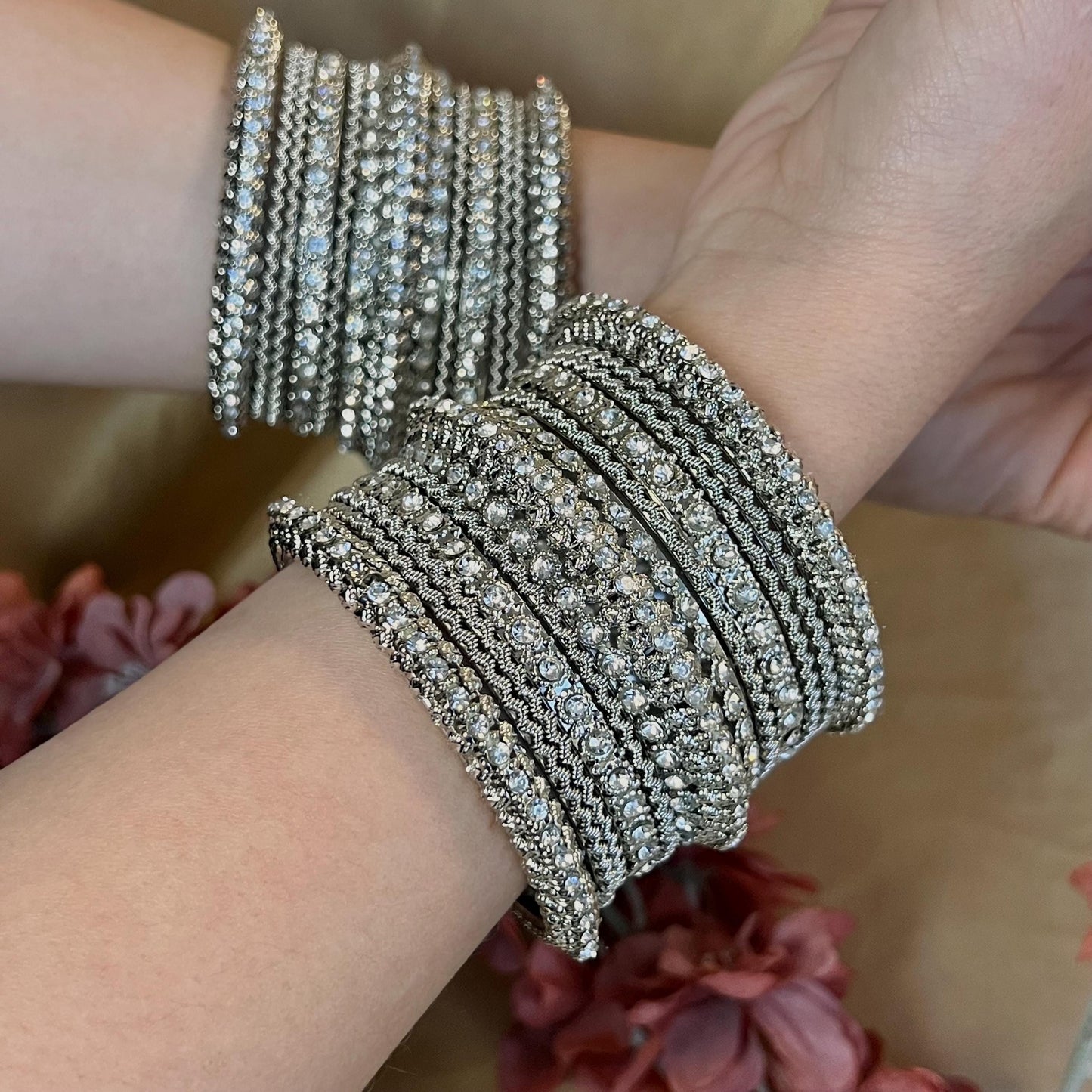 Crystal Silver Small Bangle Set/Indian/ Pakistani/Jewelley/ Fashion Bracelet