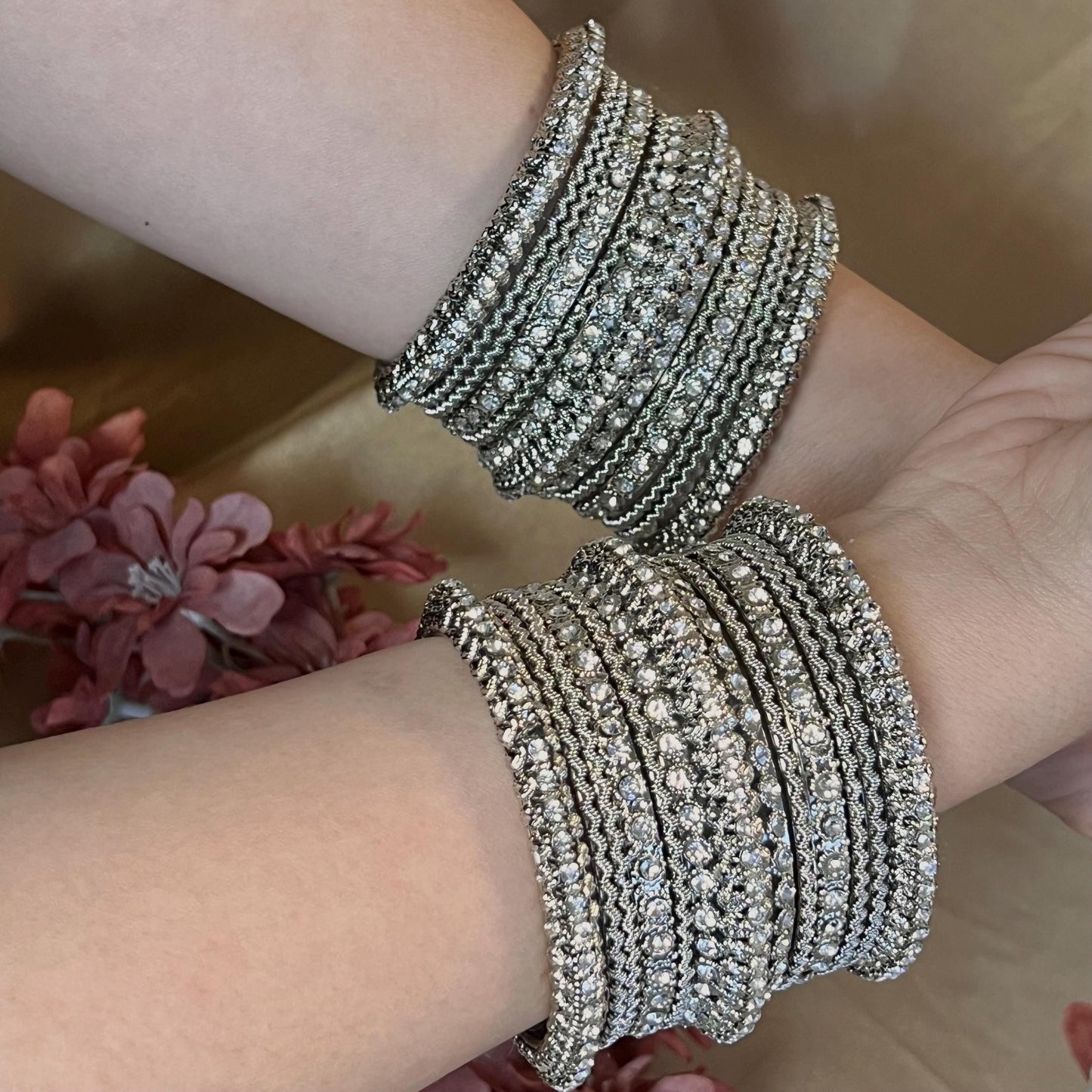 Crystal Silver Small Bangle Set/Indian/ Pakistani/Jewelley/ Fashion Bracelet