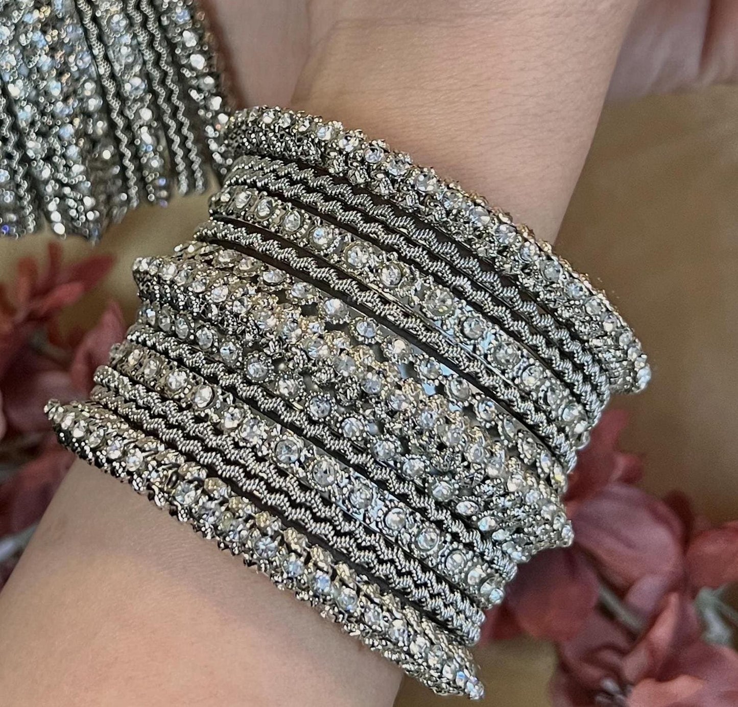 Crystal Silver Small Bangle Set/Indian/ Pakistani/Jewelley/ Fashion Bracelet