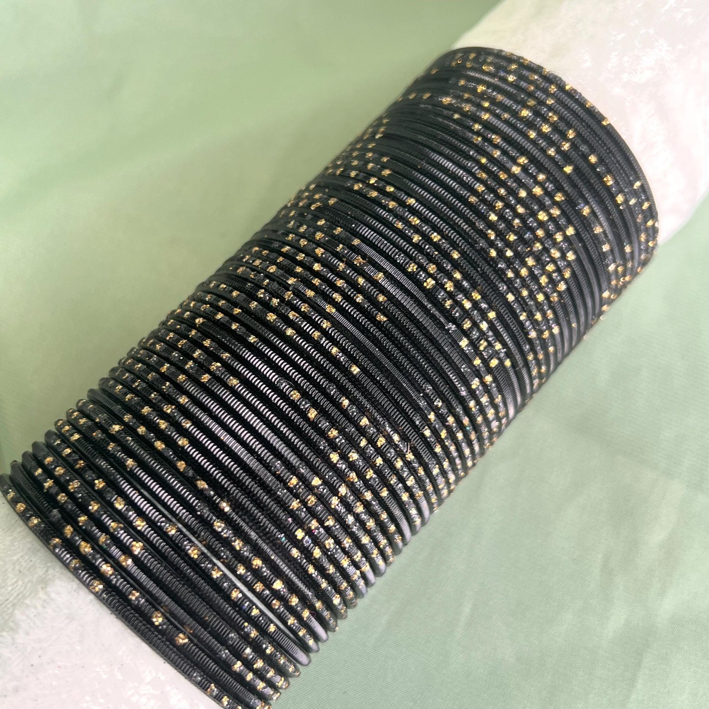 Set of 12 Black Gold Dot Bangles - 2.4/Coloured Bangle Block/ Indian/ Pakistani Bangles/ Bangles/Single Metal Bangles