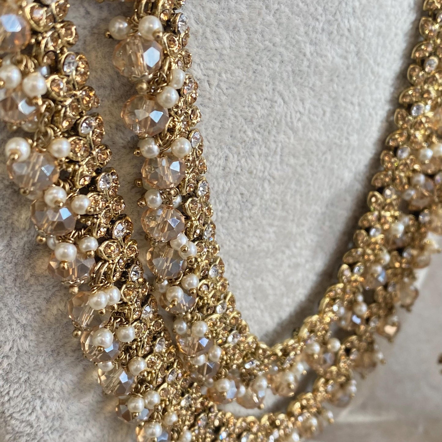 Gold /Antique Gold with Golden Rhinestone Long Necklace set With Jhumka Earring and Tikka/long necklace/ Haar/ Mala/ Earring/Wedding/Fashion