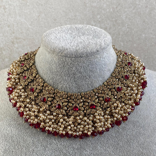 Maroon Bridal Necklace only Indian/ Pakistani Style/ Wedding/ Fashion Jewellery/Single Necklace/ High Quality Bridal Hijab Bride