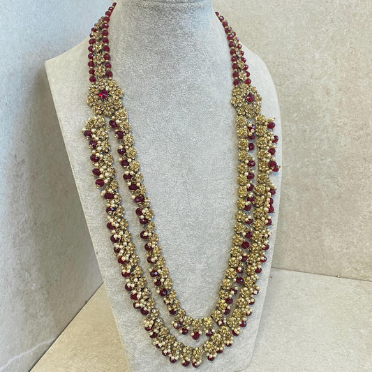 Bridal Maroon/Golden Long Mala/ Haar/ Long Necklace/ Unique Style/ Indian/ Pakistani/Fashion Jewellery/ Gift for Women