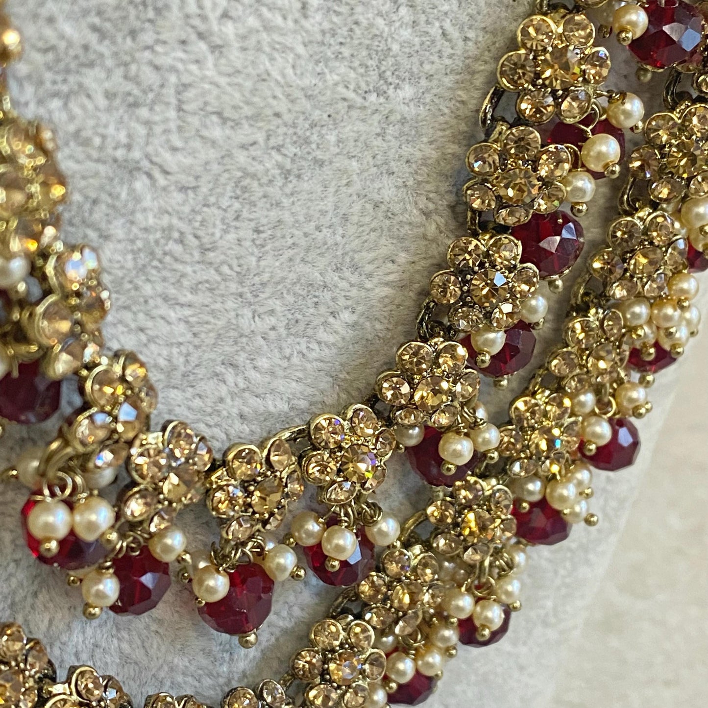 Bridal Maroon/Golden Long Mala/ Haar/ Long Necklace/ Unique Style/ Indian/ Pakistani/Fashion Jewellery/ Gift for Women
