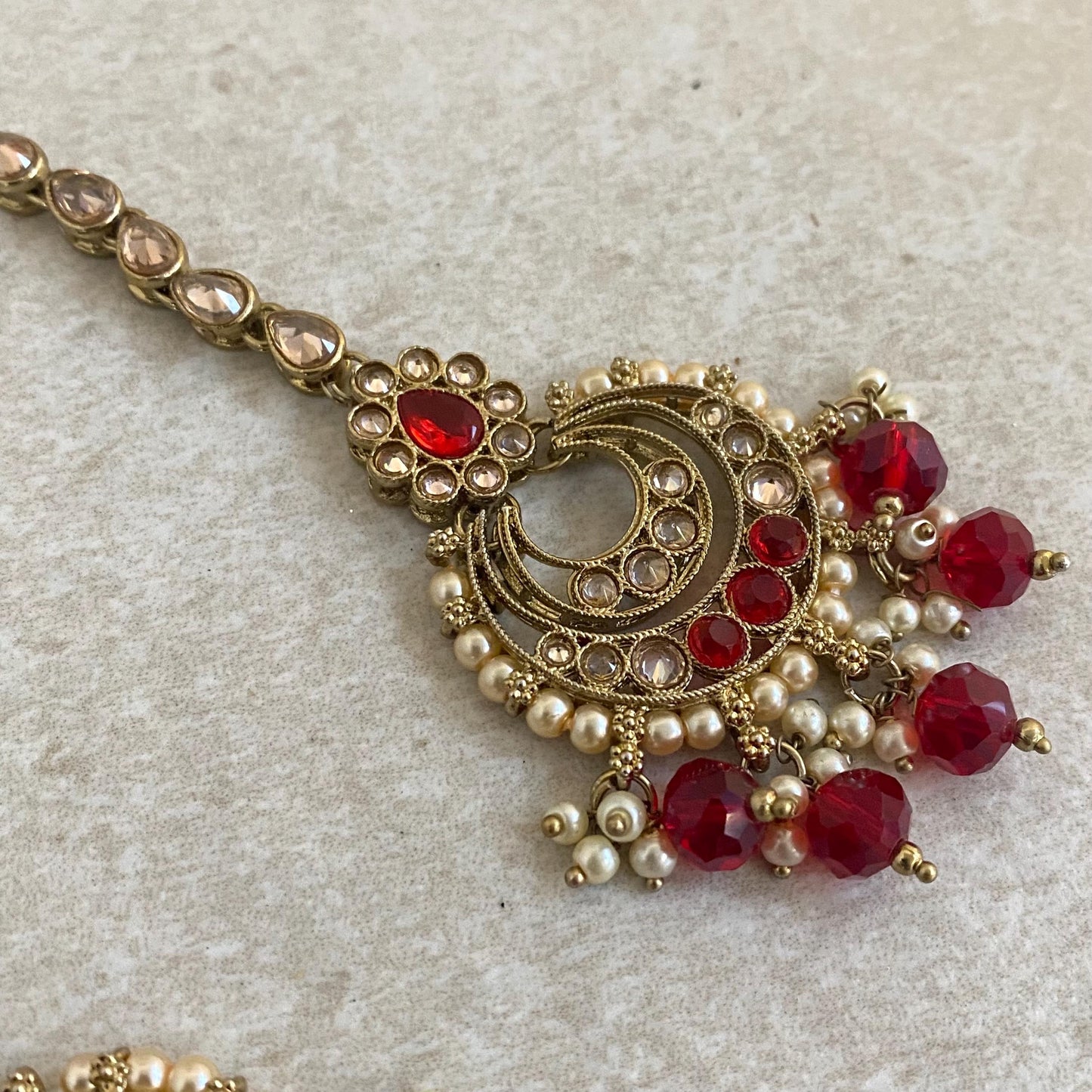 Crystal Pearl Tikka/ Tikli/ Indian/ Pakistani Fashion Jewellery/ Maang Tikkas/ Mix Colour/ White/ Maroon/ Navy/ Antique Gold/ Zircon Crystal