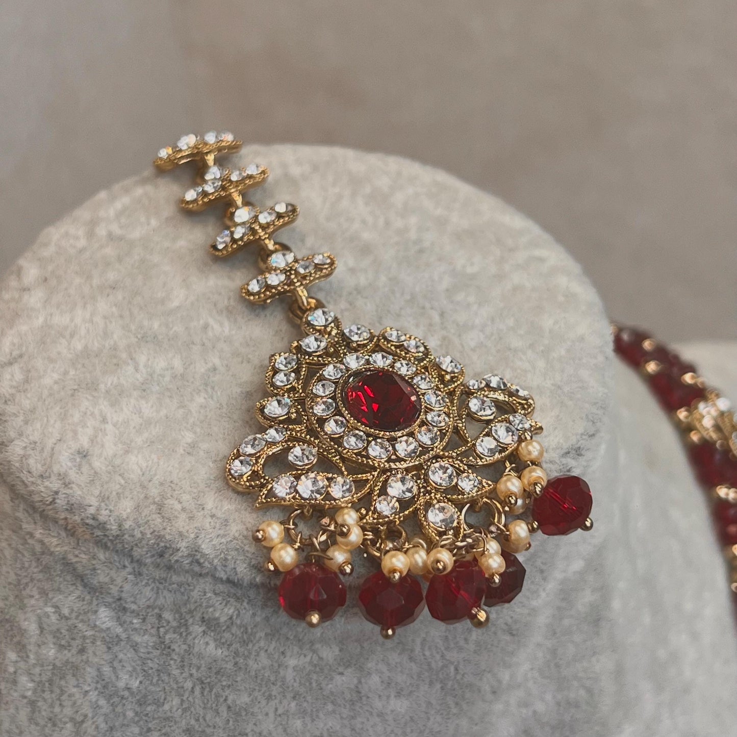 Bridal Maroon/Golden Long Mala/ Haar/ Long Necklace Set Earring Tikka / Unique Style/ Indian/ Pakistani/Fashion Jewellery/ Gift for her