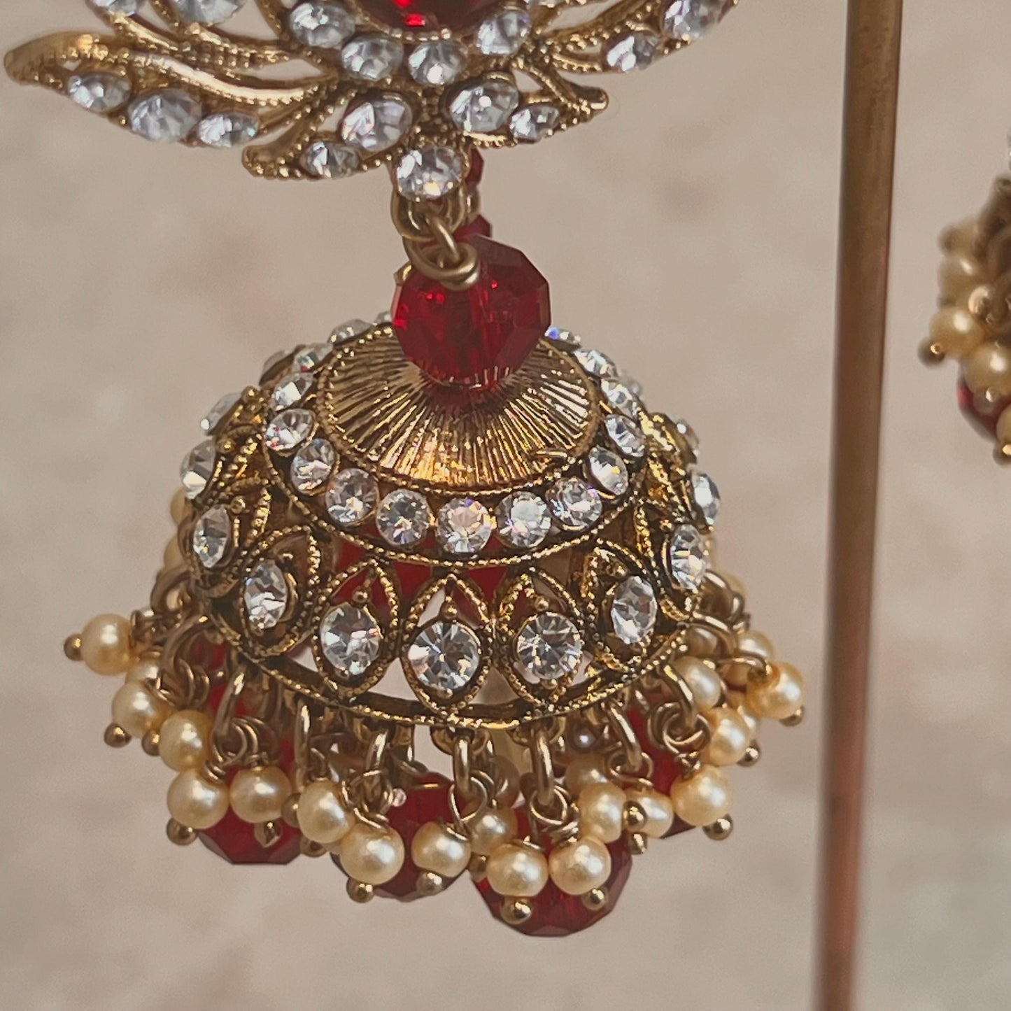 Bridal Maroon/Golden Long Mala/ Haar/ Long Necklace Set Earring Tikka / Unique Style/ Indian/ Pakistani/Fashion Jewellery/ Gift for her