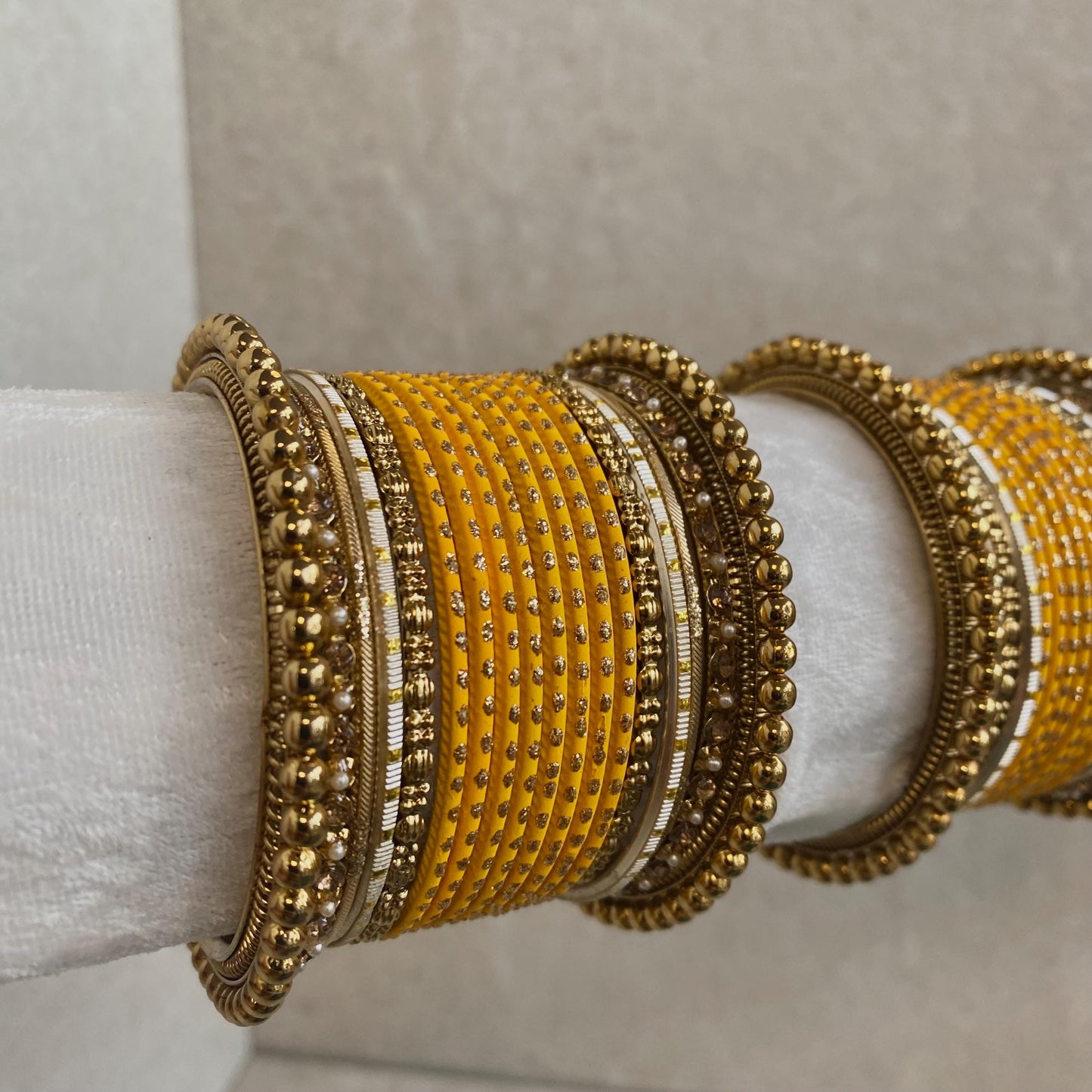 Mustard Velvet Bangle Set/Mustard Bangles/Mustard Churis/Yellow Bangle Sets/Yellow Bangles/Indian Bangles/Gold Ball Bangles