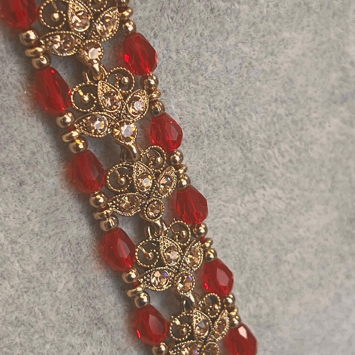 Bridal Red/Golden Long Mala/ Haar/ Long Necklace Set Earring Tikka / Unique Style/ Indian/ Pakistani/Fashion Jewellery/ Gift for her