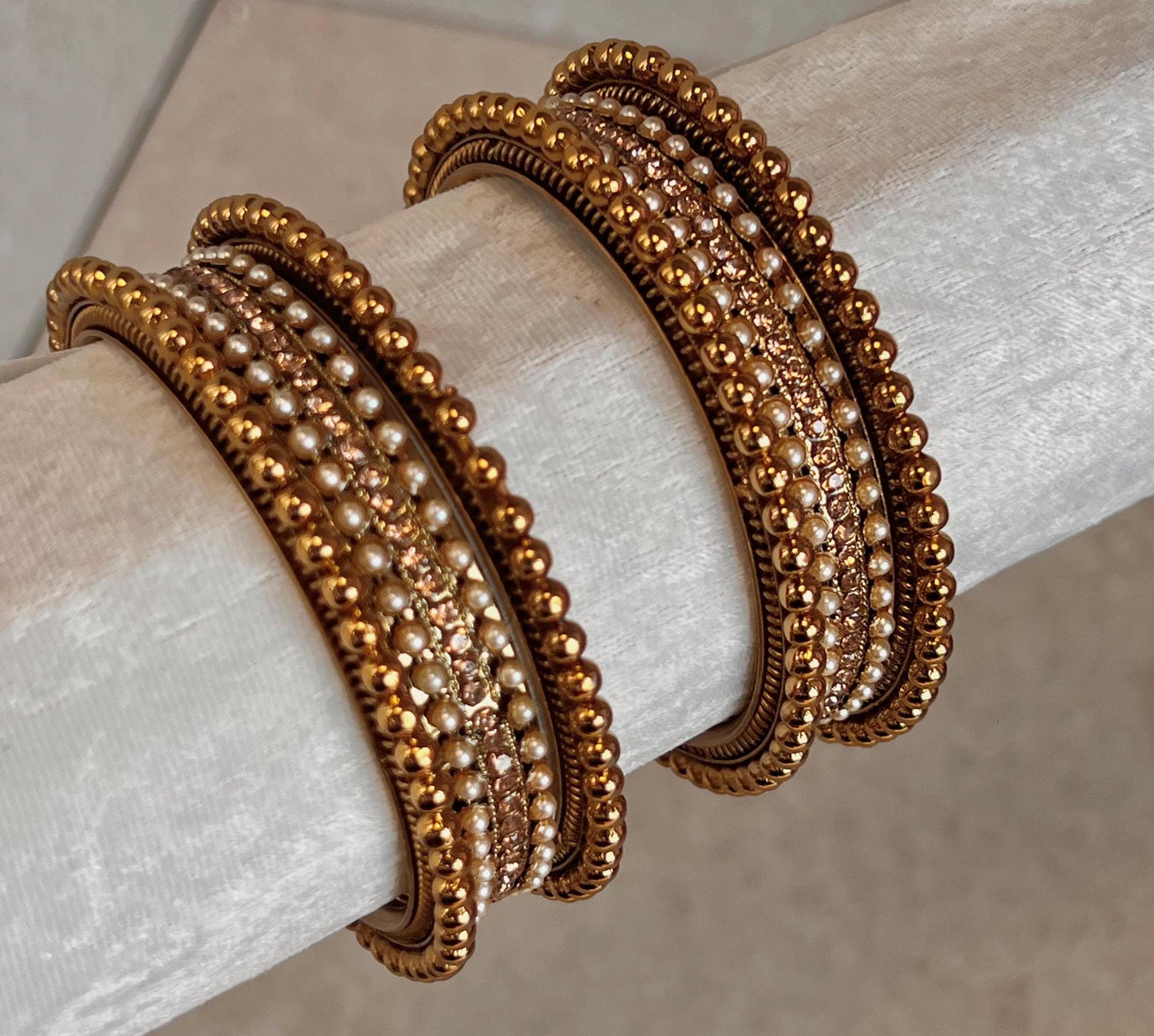 Golden Ball Kada Set/Crystal End Bangles/Indian Bangles/Gold Bangles/Crystal Bangles/Indian Bangle Set