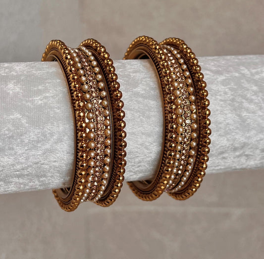 Golden Ball Kada Set/Crystal End Bangles/Indian Bangles/Gold Bangles/Crystal Bangles/Indian Bangle Set