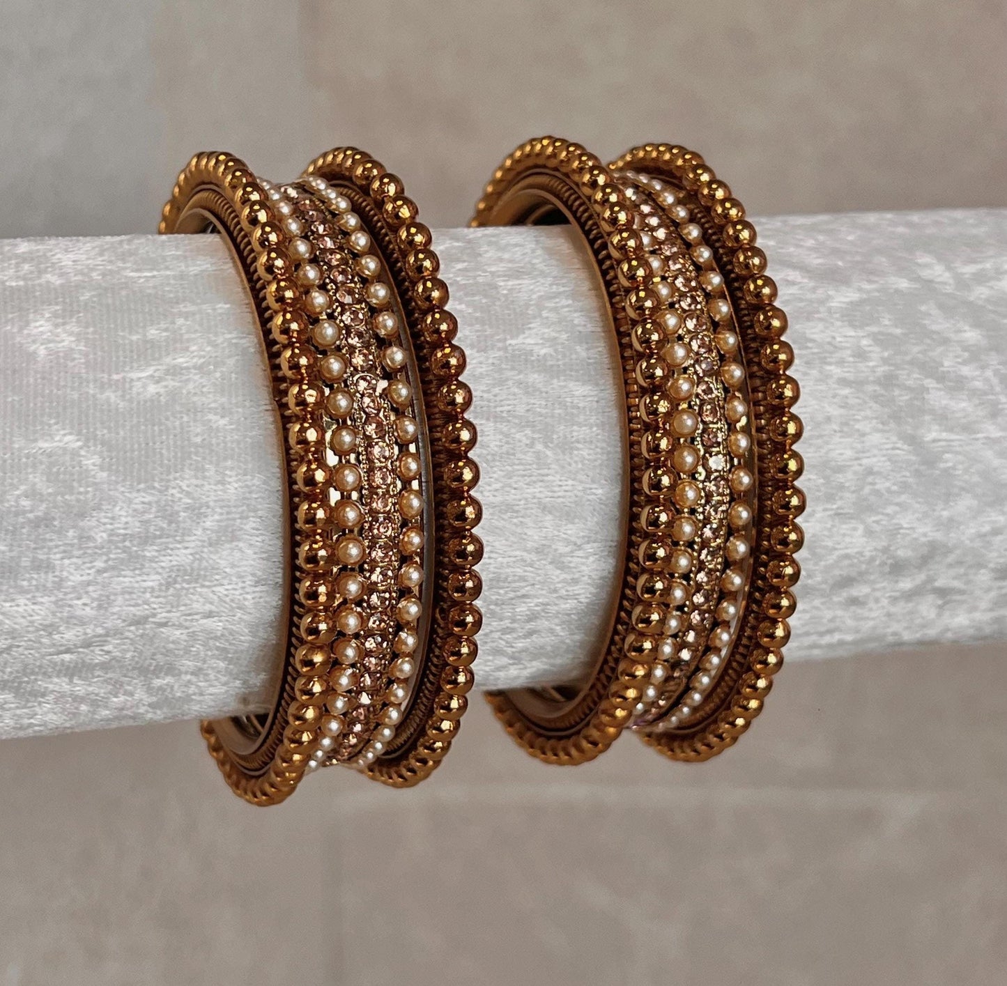 Golden Ball Kada Set/Crystal End Bangles/Indian Bangles/Gold Bangles/Crystal Bangles/Indian Bangle Set