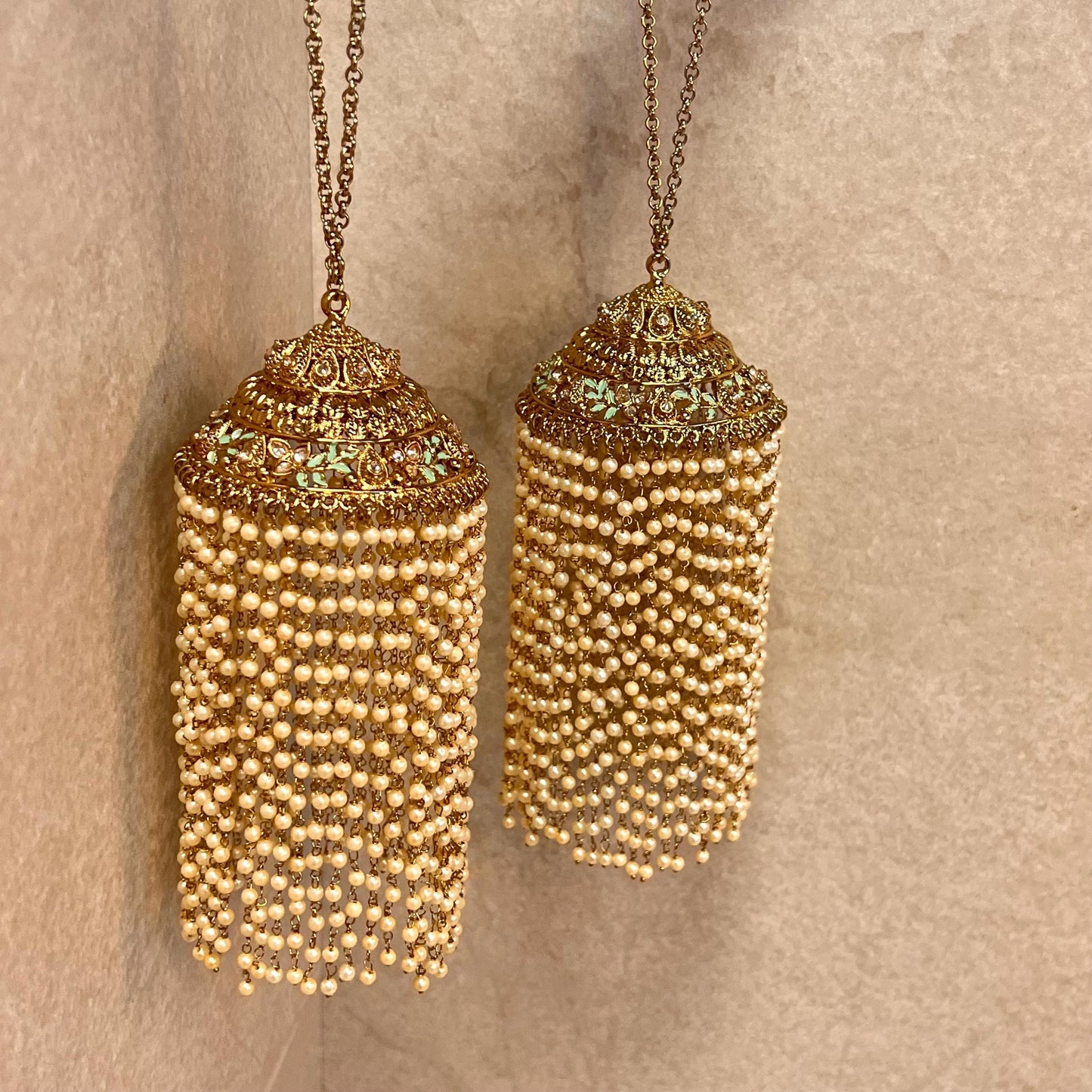 Kaleera (Pair) Extra Large Mint Luxury Antique Gold with Champagne Zircon Crystals. High Quality Adjustable one size fits all Handmade