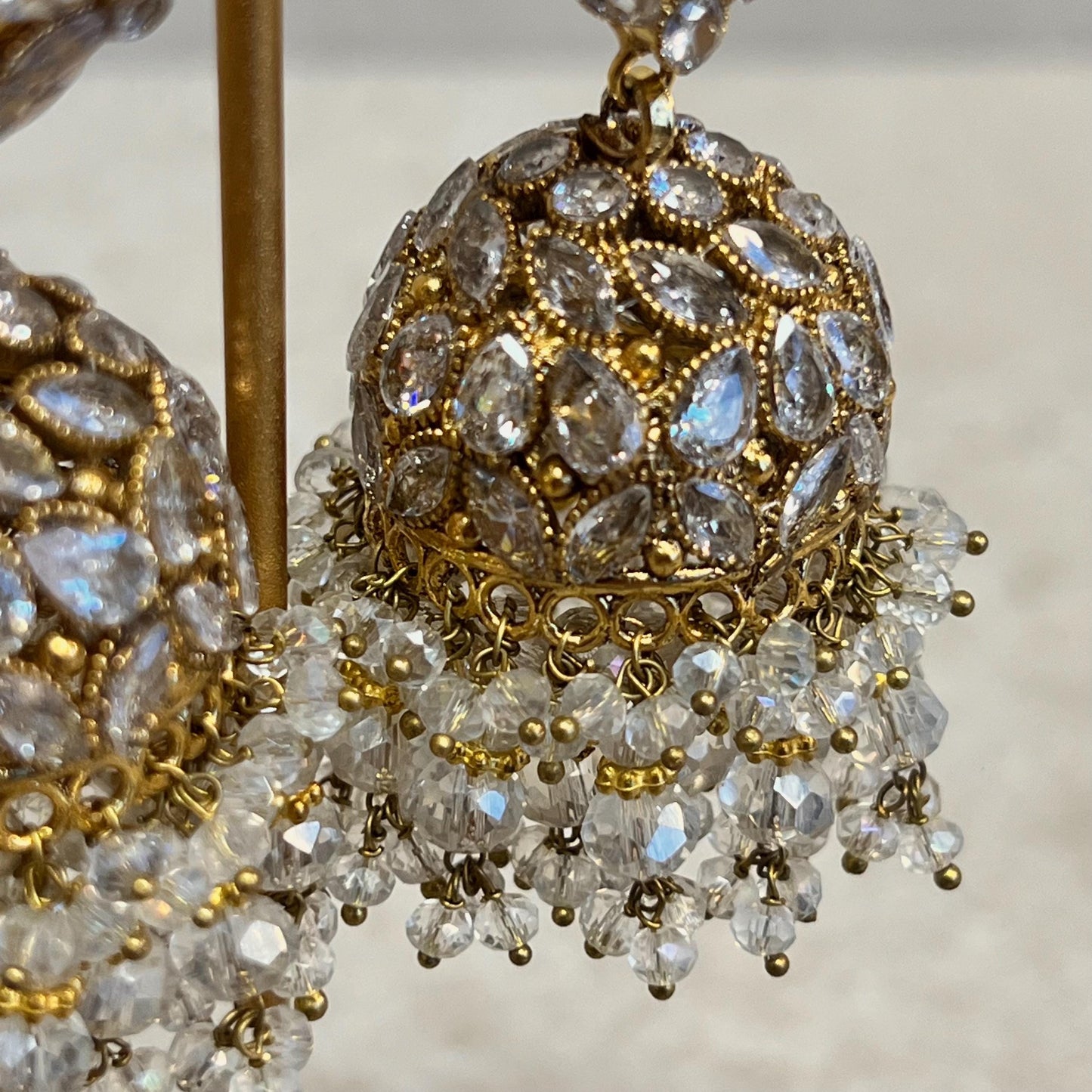 Luxury Gold Plated Clear Crystal Bridal Necklace Jhumka Earring Tikka Jhumar Pakistani Indian Bollywood High Quality 4 Piece SALE