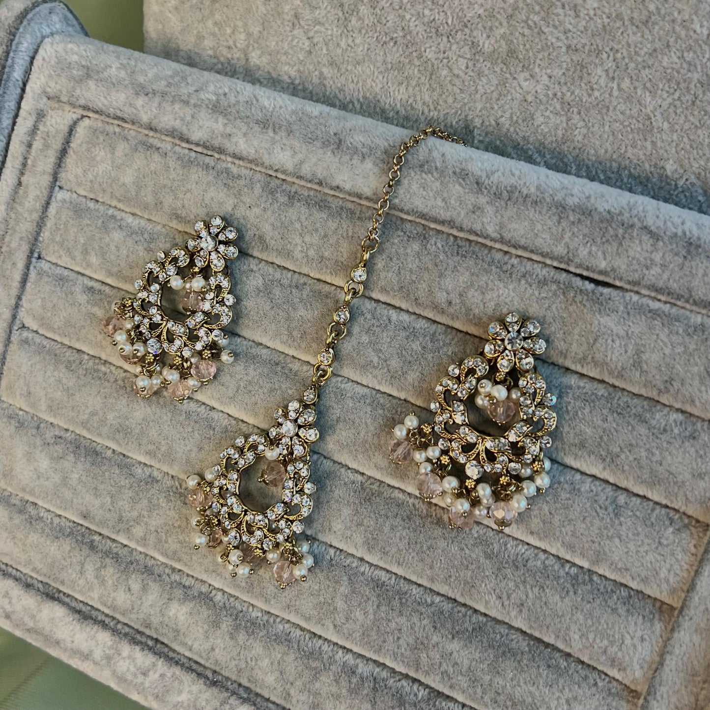 Light Pink Clear Crystal Necklace Set/Pink Necklace Set/Indian Necklace Set/Light Pink Necklace Set