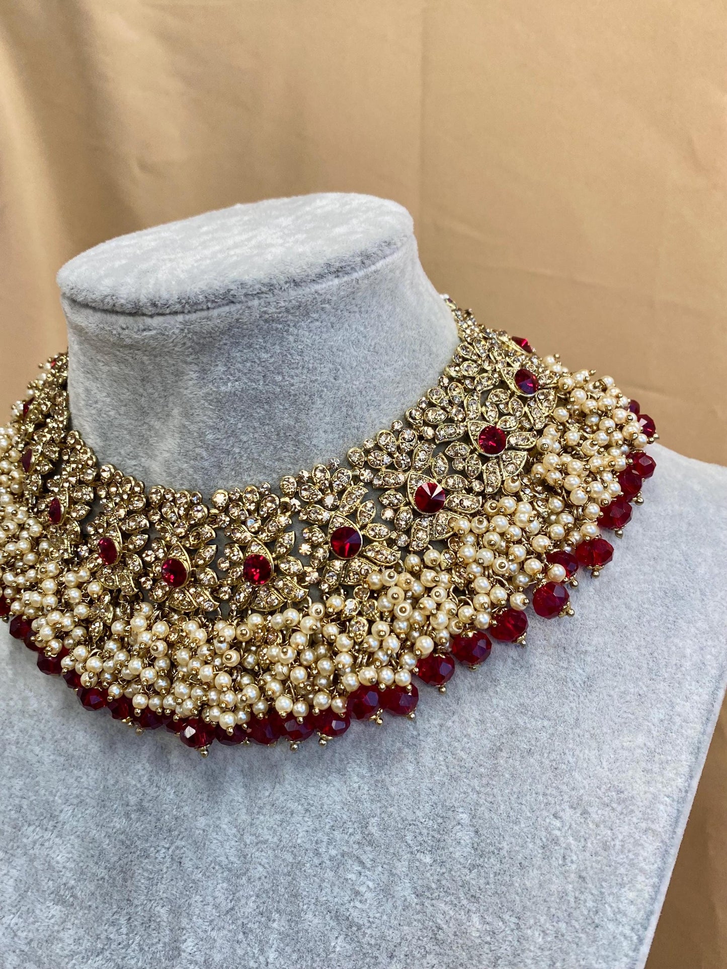 Maroon bridal necklace Only Single Piece Indian/ Pakistani Style/ Wedding/ Fashion Jewellery/ Necklace set