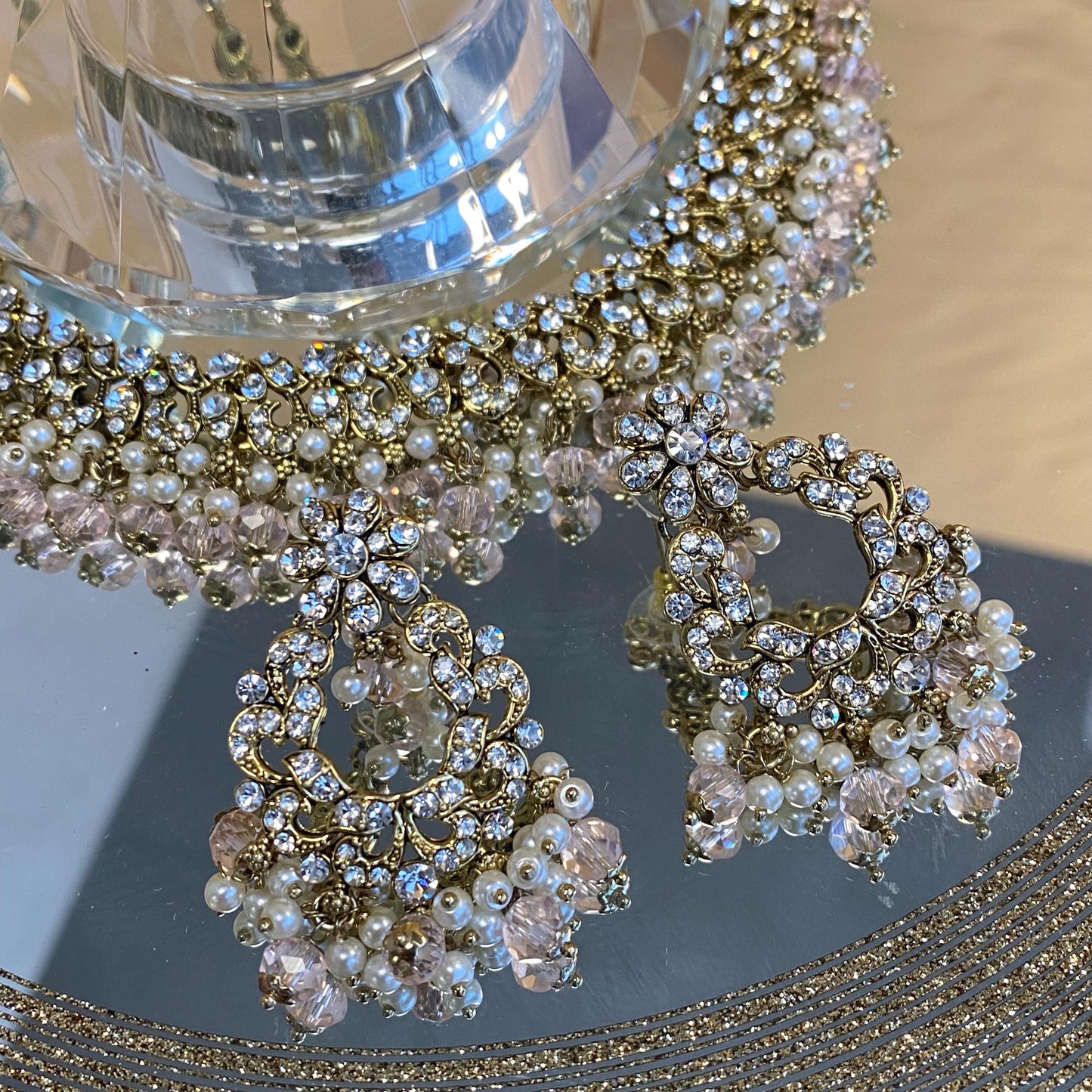 Light Pink Clear Crystal Necklace Set/Pink Necklace Set/Indian Necklace Set/Light Pink Necklace Set