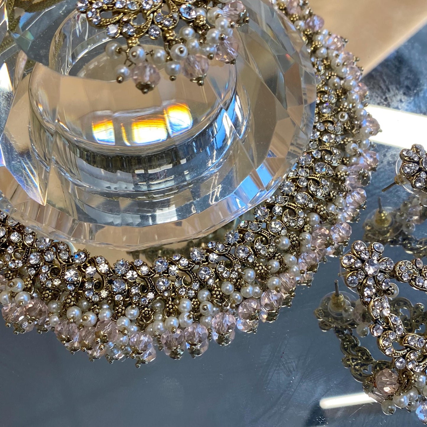 Light Pink Clear Crystal Necklace Set/Pink Necklace Set/Indian Necklace Set/Light Pink Necklace Set