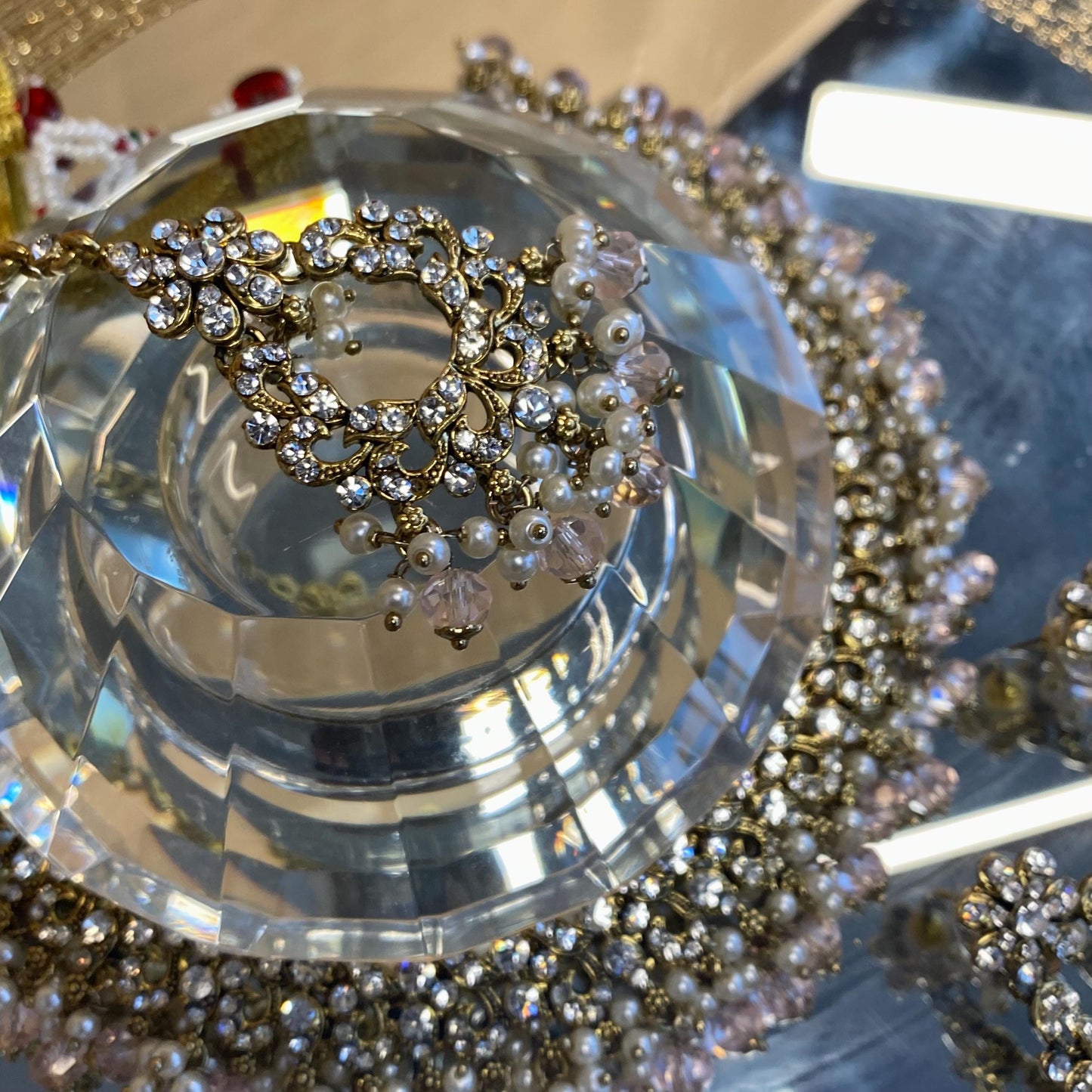 Light Pink Clear Crystal Necklace Set/Pink Necklace Set/Indian Necklace Set/Light Pink Necklace Set