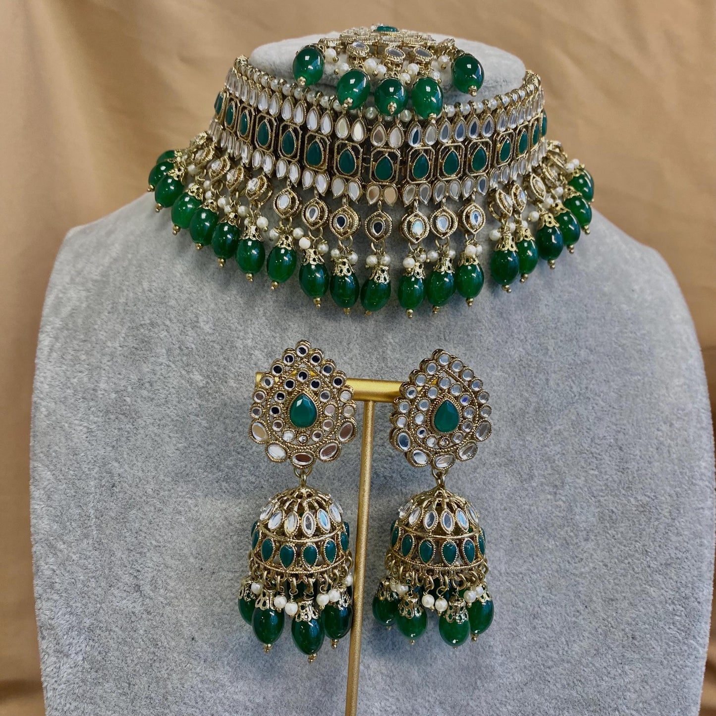 Green Mirror Choker Set/ Mirror Sets/ Mirror Jewellery/Green Mirror Sets/ Pakistani/Fashion Jewellery/ Gift for Women/Choker Sets