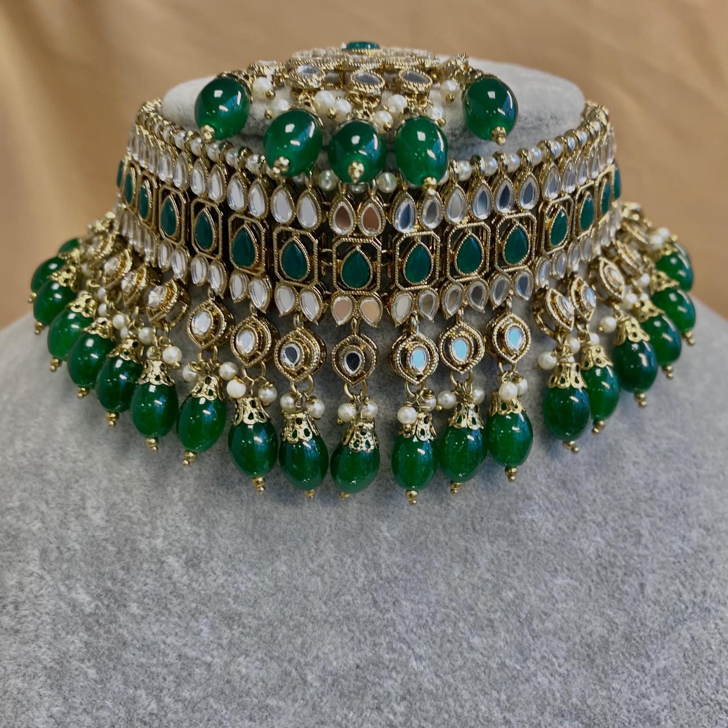 Green Mirror Choker Set/ Mirror Sets/ Mirror Jewellery/Green Mirror Sets/ Pakistani/Fashion Jewellery/ Gift for Women/Choker Sets