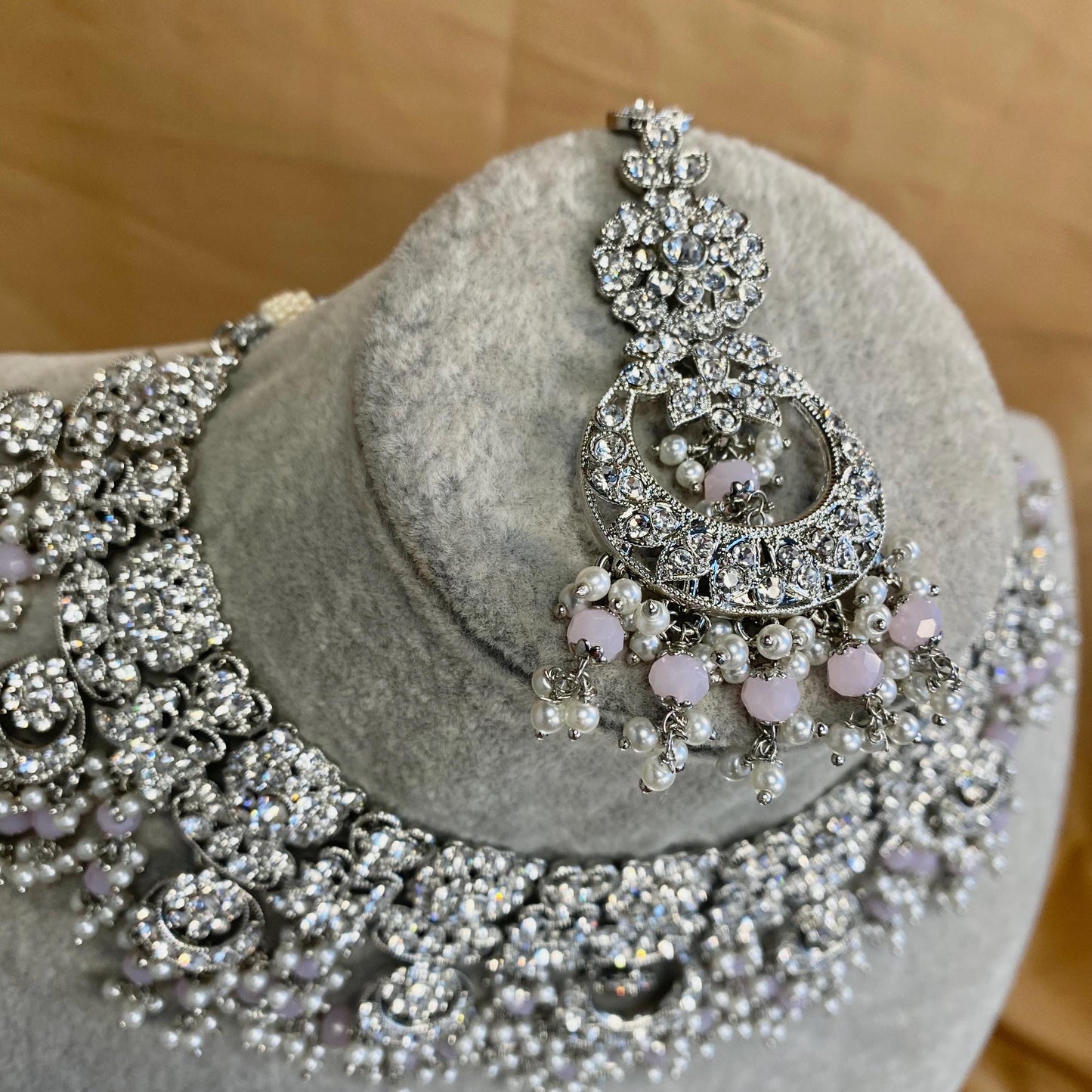 Silver Pink Bridal Indian Bridal Set/Silver Necklace Set/ Indian/Pink Necklace Set/Pink Necklace Set/ Wedding/Indian Bridal Jewellery