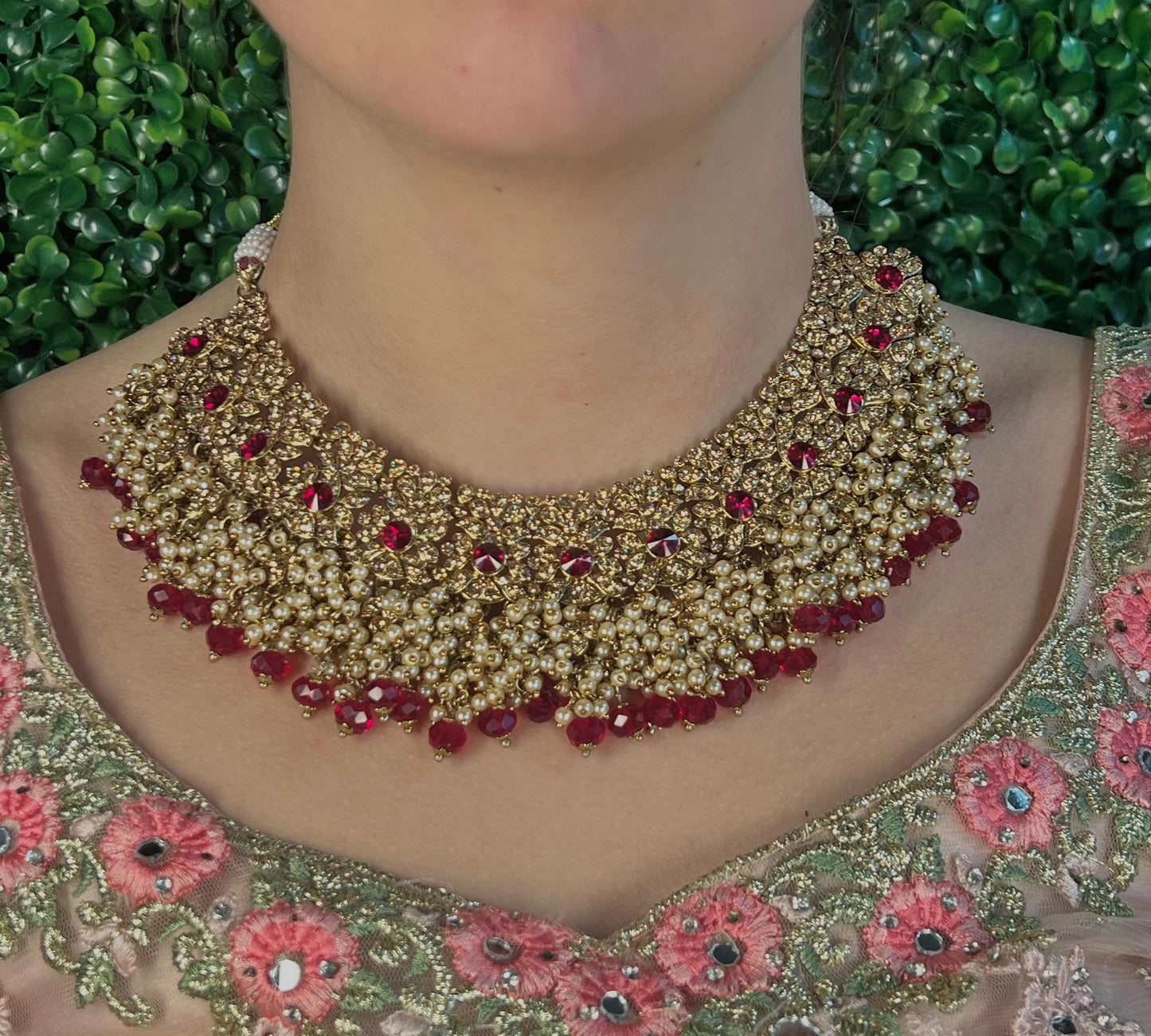Antique Gold Necklace Only Golden Clear Rhinestone 2 inch Adjustable Jewellery Indian Pakistani Fashion Wedding Gift Bridal Guest Heavy