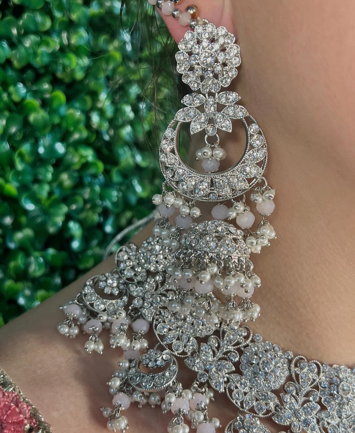 Silver Pink Bridal Indian Bridal Set/Silver Necklace Set/ Indian/Pink Necklace Set/Pink Necklace Set/ Wedding/Indian Bridal Jewellery