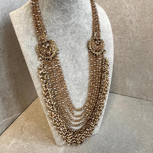 Antique Gold and Champagne Bridal Necklace Indian/ Pakistani Style With Long necklace/ Mala Haar Wedding Guest.