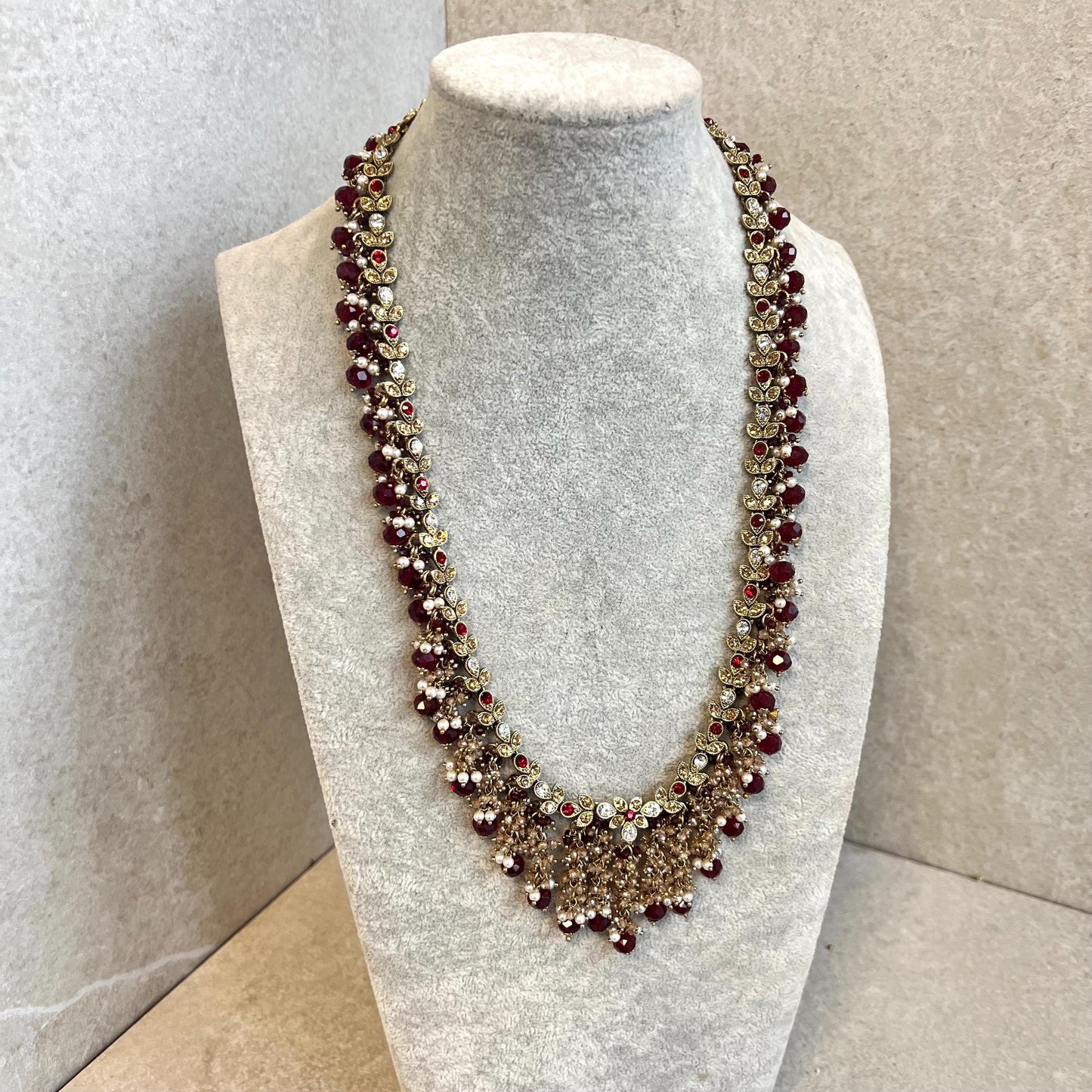 Bridal Maroon/Golden Long Mala/ Haar/ Long Necklace/ Unique Style/ Indian/ Pakistani/Fashion Jewellery/ Gift for Women