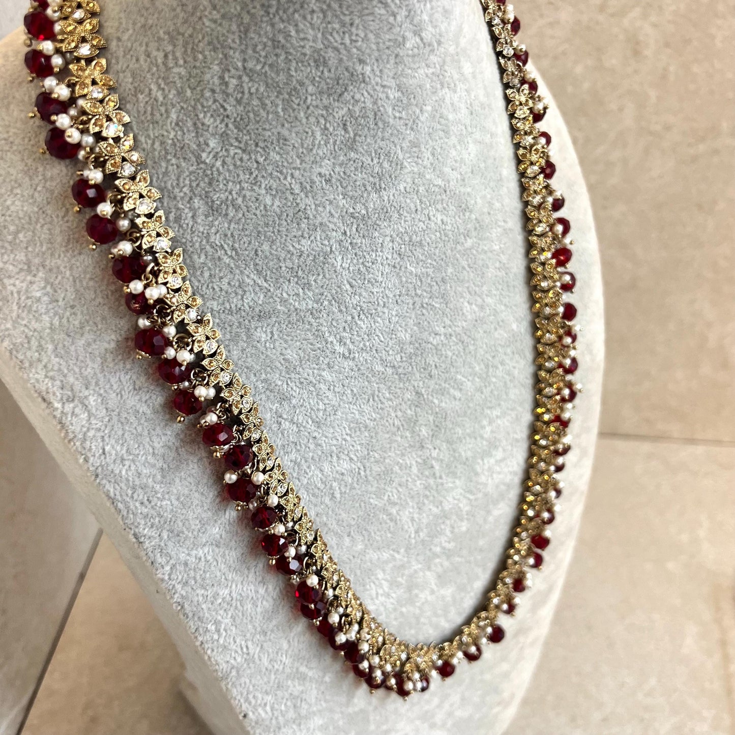 Bridal Maroon/Golden Long Mala/ Haar/ Long Necklace/ Unique Style/ Indian/ Pakistani/Fashion Jewellery/ Gift for Women
