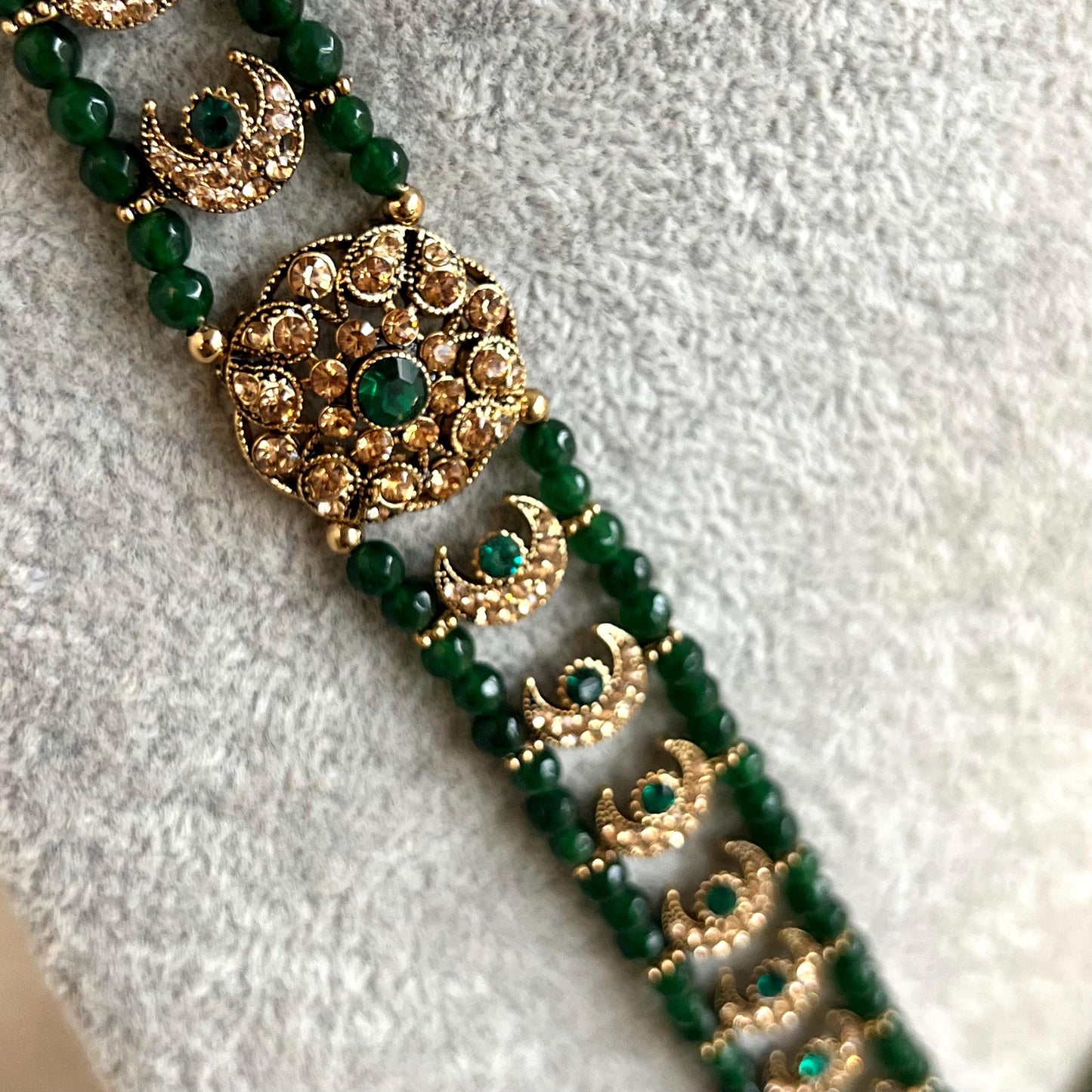 Green Long Necklace Mala Haar Pendant High Quality Golden Rhinestone Adjustable Indian Pakistani Bollywood Wedding Fashion Desi Jewellery