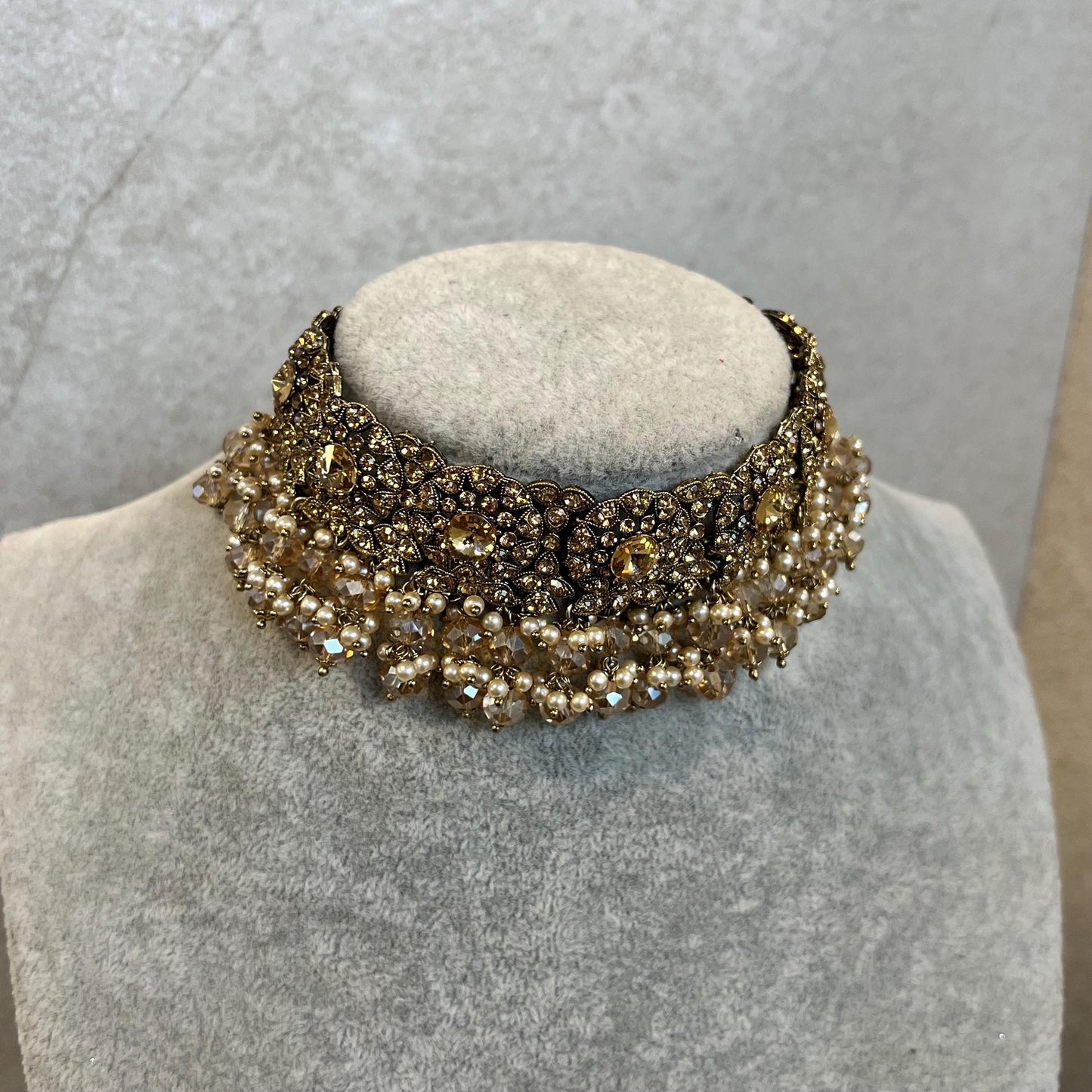 Choker Only- Golden/ Unique Style/ Indian/ Pakistani/Fashion Jewellery/ Gift for Women Golden Bronze Rhinestone Champagne Beads