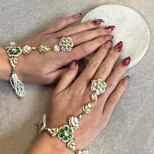 Green Real Kundan Hand Harness x1 Single/ Fashion Jewellery/ Gift for Women/Indian/Pakistani style /Haathphool/Hand Accessory High Quality