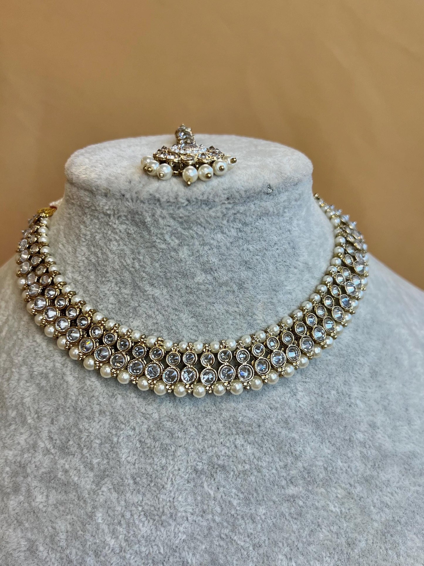 Small Pearl Choker With Tikka/Clear Choker Set/Clear Choker/Unique Style/ Indian/ Pakistani/Fashion Jewellery/ Gift for Women