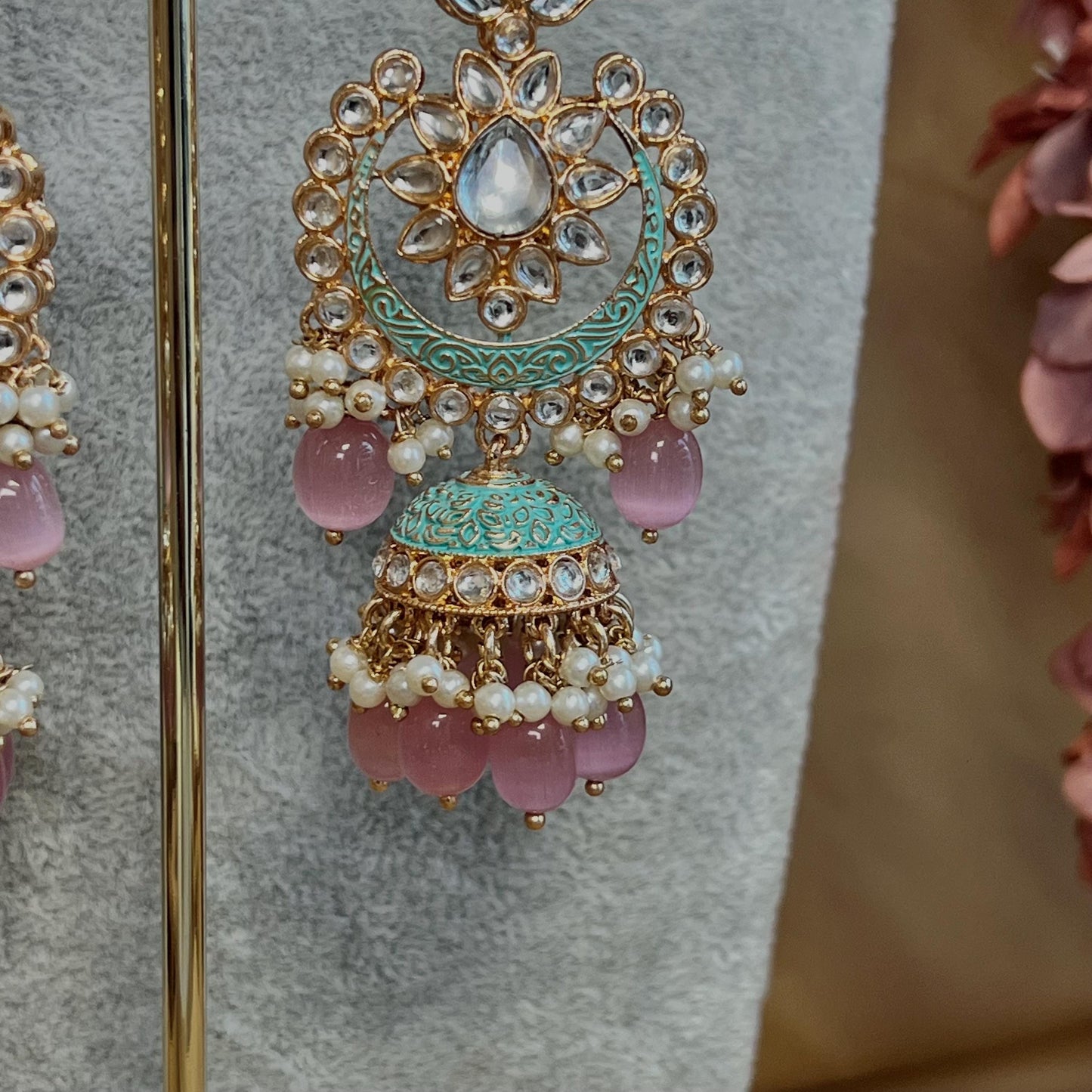 Pastels Faux Kundan Full Bridal Set/Mint & Pink Kundan Choker Set/Faux Kundan Jewellery/ Indian/ Pakistani Style/Bridal Jewellery