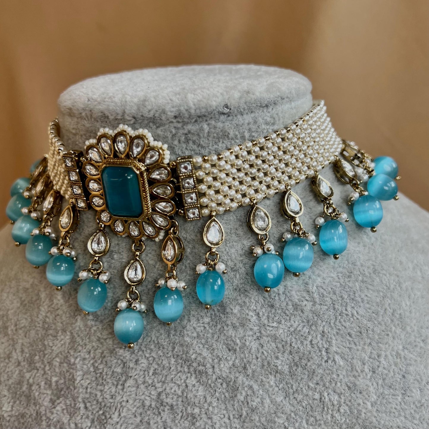 Blue Pearly Choker Only/Unique Style/ Indian/Chokers/Pakistani/Fashion Jewellery/ Gift for Women