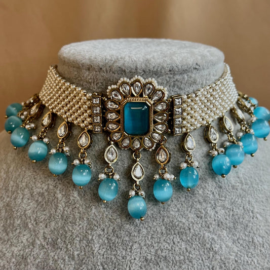 Blue Pearly Choker Only/Unique Style/ Indian/Chokers/Pakistani/Fashion Jewellery/ Gift for Women