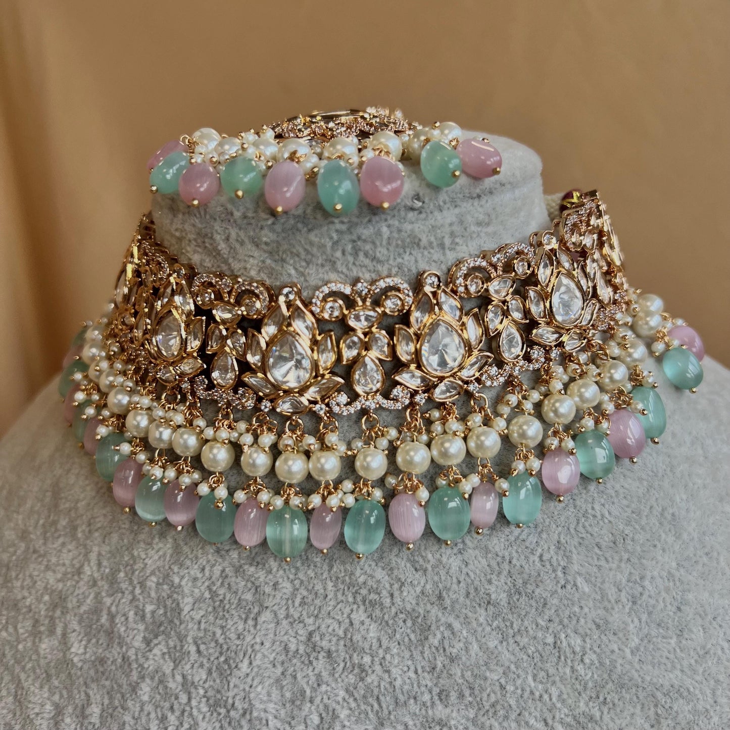 Pastels Gold Plated Kundan Choker Set/Pink Blue Choker Set/Indian Choker Set/Gold Plated Jewellery/Bridal Jewellery/Bridal Kundan Jewels