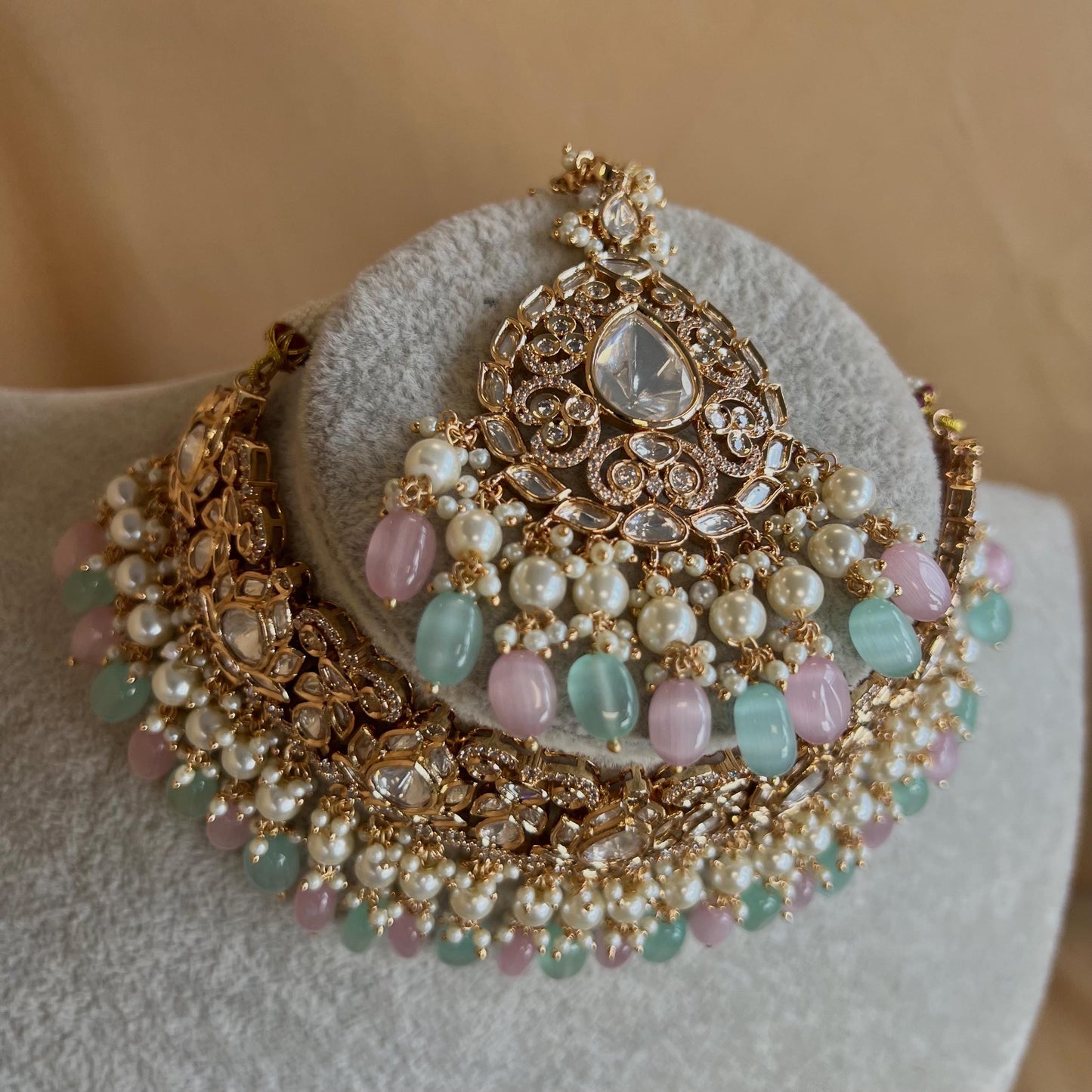 Pastels Gold Plated Kundan Choker Set/Pink Blue Choker Set/Indian Choker Set/Gold Plated Jewellery/Bridal Jewellery/Bridal Kundan Jewels