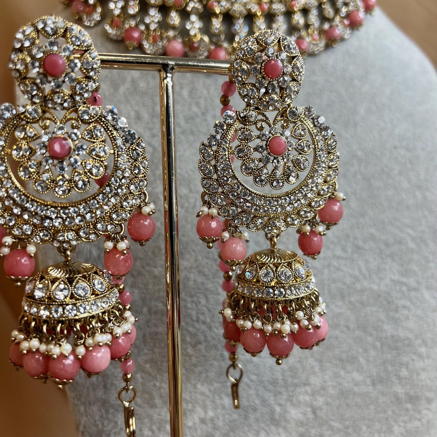 Pink Clear Crystal Necklace Set/Pink Jewellery Indian/ Pakistani/Fashion Jewellery/ Gift for Women