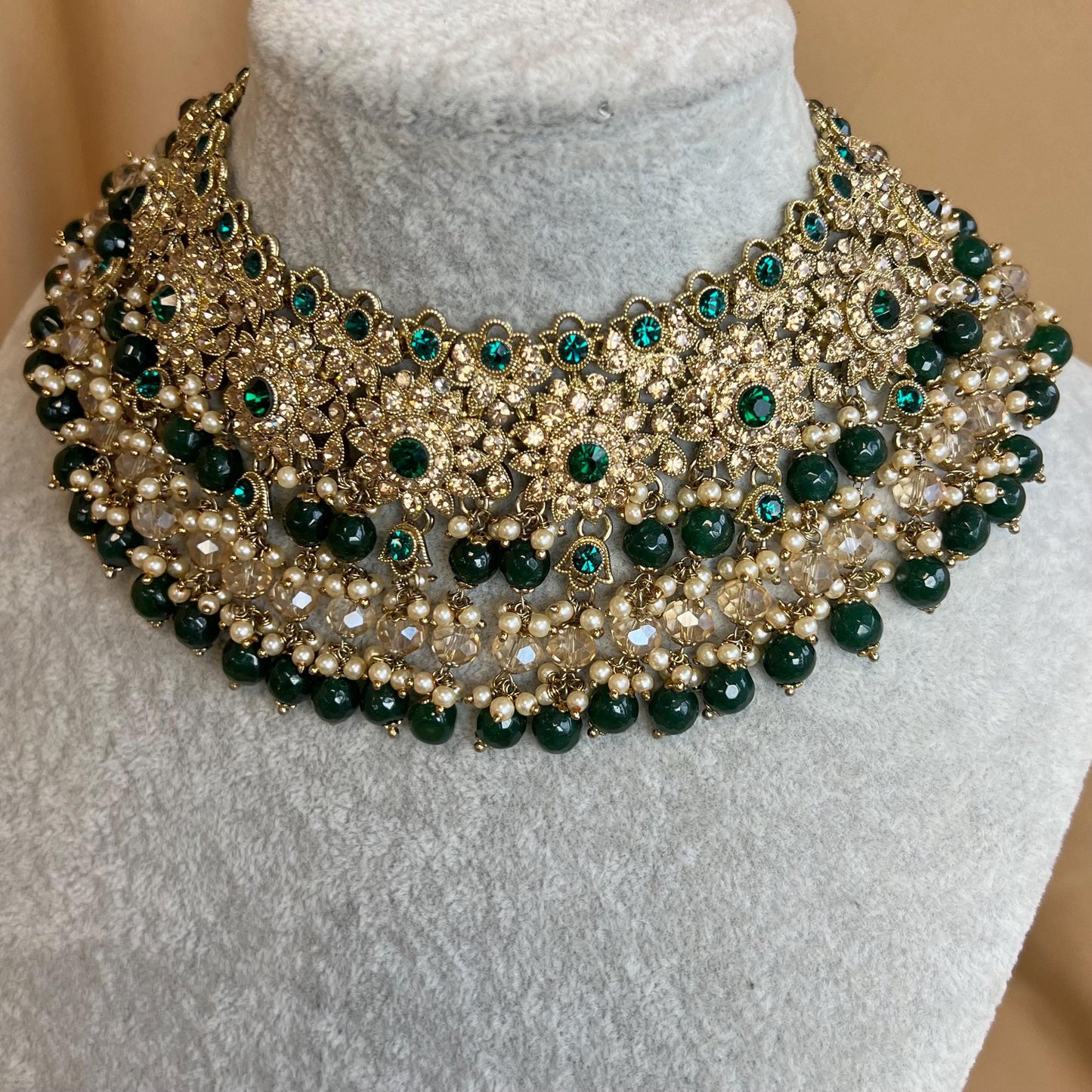 Green Chunky Necklace - Champagne/ Unique Style/ Indian/ Pakistani/Fashion Jewellery/ Gift for Women