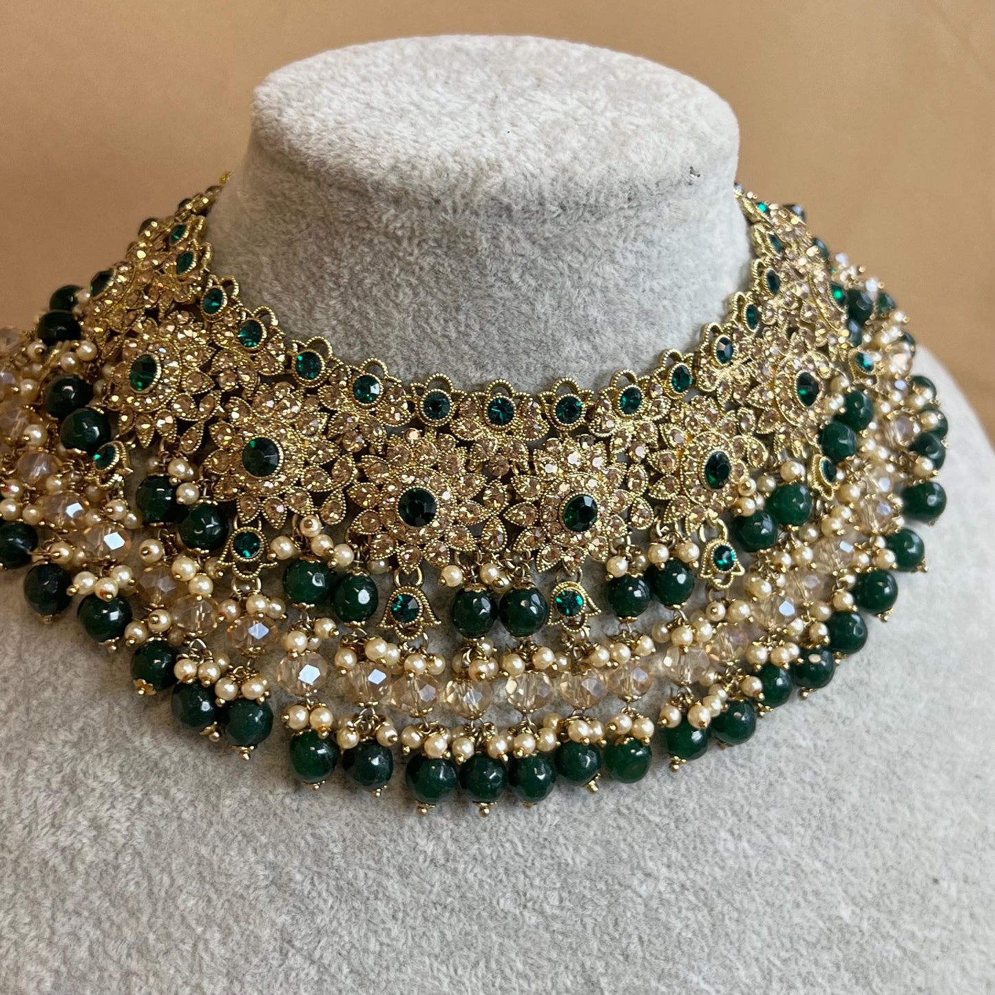 Green Chunky Necklace - Champagne/ Unique Style/ Indian/ Pakistani/Fashion Jewellery/ Gift for Women