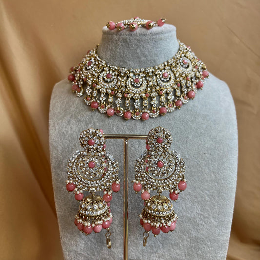 Pink Clear Crystal Necklace Set/Pink Jewellery Indian/ Pakistani/Fashion Jewellery/ Gift for Women