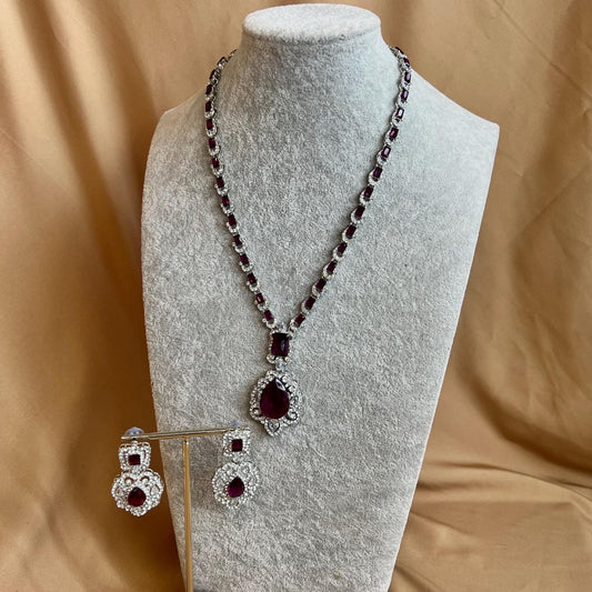 Purple Silver Short Necklace with Earring/Reception/Christmas/New Years Party/Fashion Jewellery/ Gift for Women/Purple Jewellery