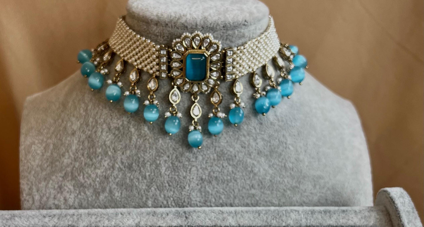 Blue Pearly Choker Only/Unique Style/ Indian/Chokers/Pakistani/Fashion Jewellery/ Gift for Women