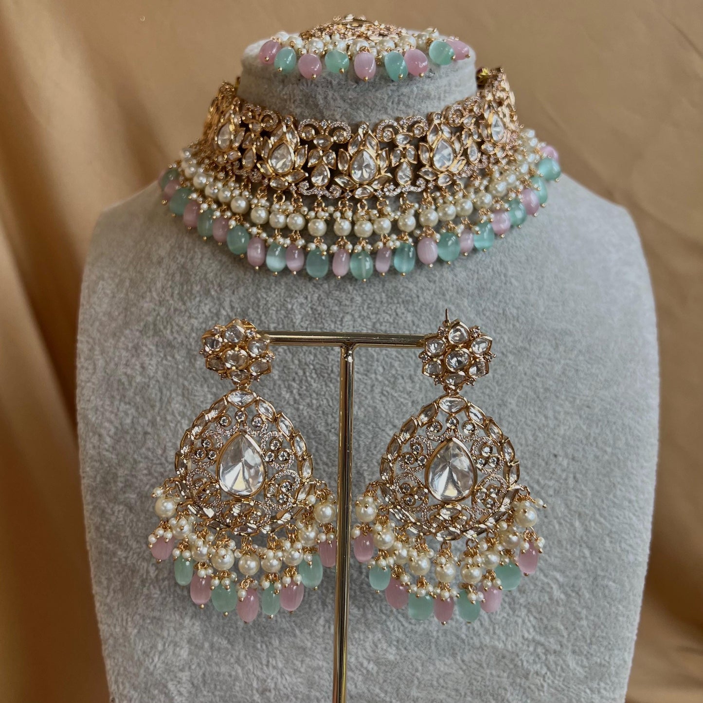 Pastels Gold Plated Kundan Choker Set/Pink Blue Choker Set/Indian Choker Set/Gold Plated Jewellery/Bridal Jewellery/Bridal Kundan Jewels