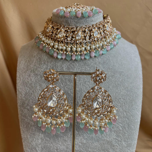Pastels Gold Plated Kundan Choker Set/Pink Blue Choker Set/Indian Choker Set/Gold Plated Jewellery/Bridal Jewellery/Bridal Kundan Jewels